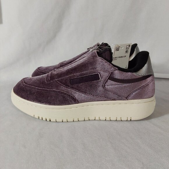 NWT! Reebok Club C Double Zip Purple Velvet Platform Sneakers - 8 - Picture 4 of 10